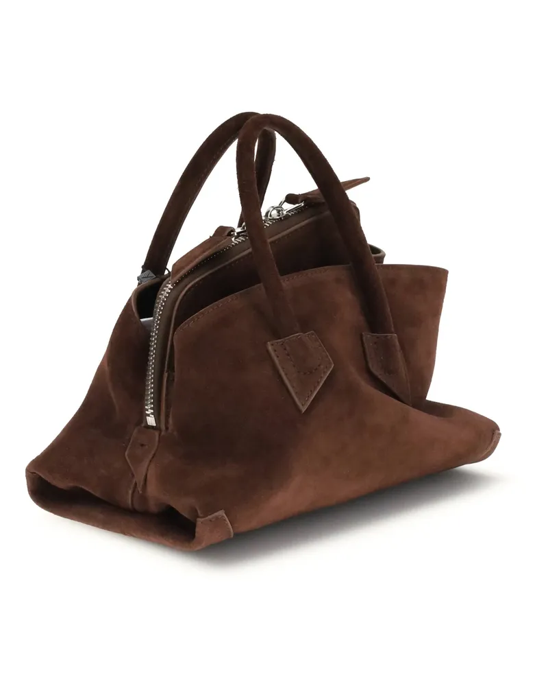 ATTICO Women's Handbag La Passeggiata Mini Suede Blue Calf Leather Shoulder Bags Brown
