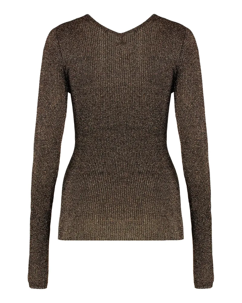 Miu Miu Women's Round-Neck Lamé Sweater Tobacco Viscose Tops Top Bronze