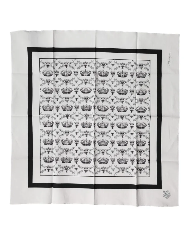Dolce & Gabbana White Crown Cotton Men Square Foulard Scarf White