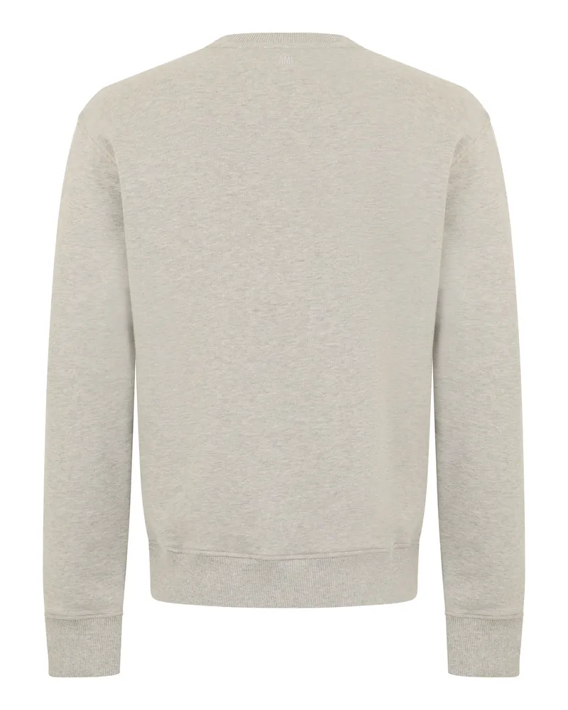 AMI Paris Men's Sweatshirt With Embroidery Ash Grey Marl-White Cream Cotton Sweatshirts Marl/white Sweater Gray