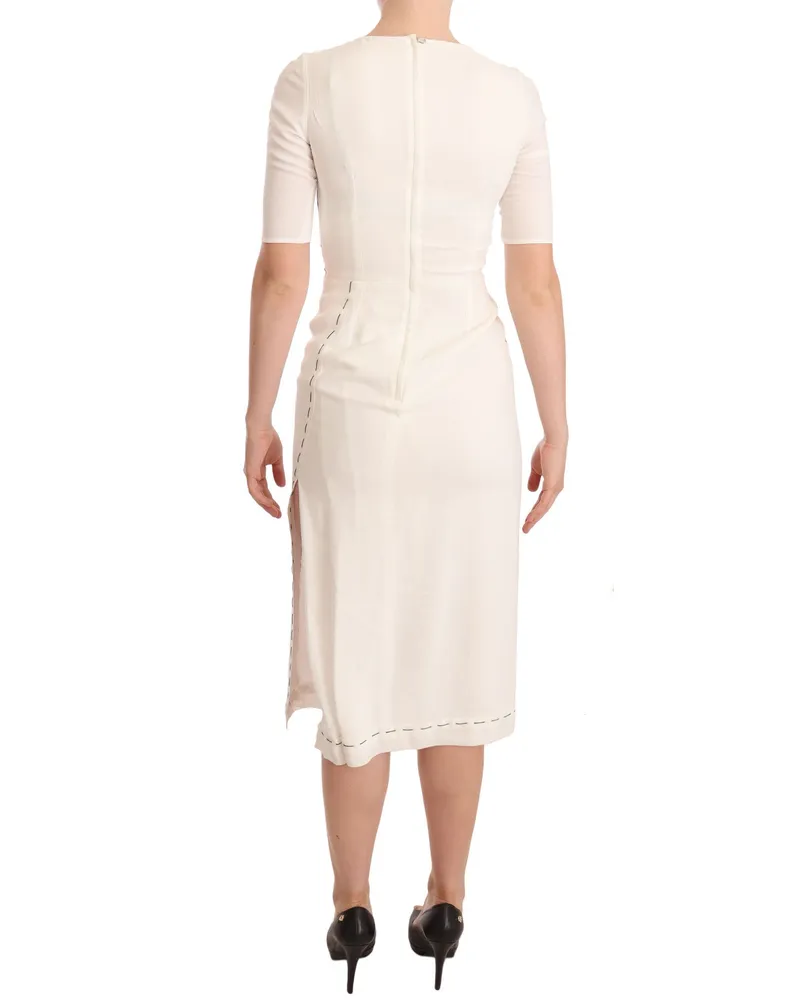 Dolce & Gabbana Women's White Floral Printed Crepe Midi Slit Dress Viscose White