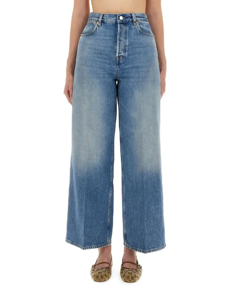 Gucci Wide-Leg Cotton Jeans — Blue Blue