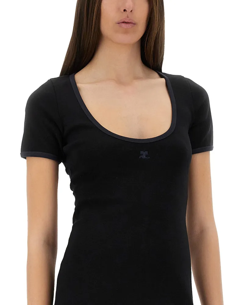 Courrèges Minimalist Cotton Mini Dress — Black Black