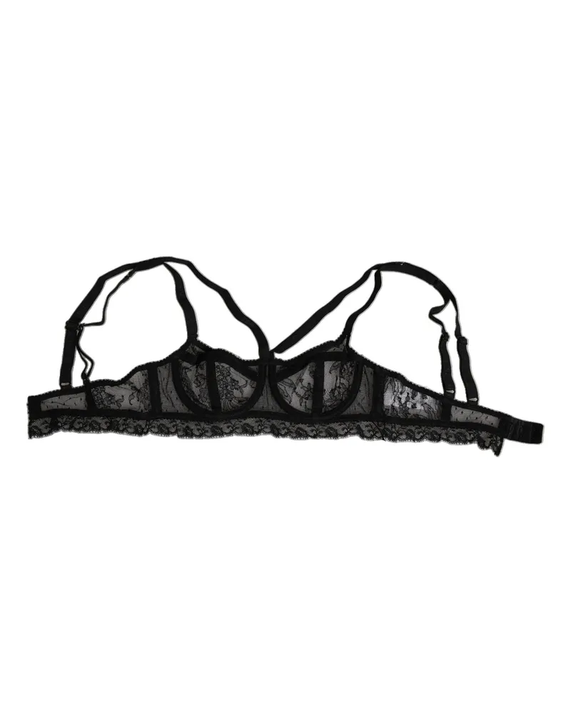 Dolce & Gabbana Women Black Floral Lace Nylon Balconcino Bra Underwear Viscose Clothing Black
