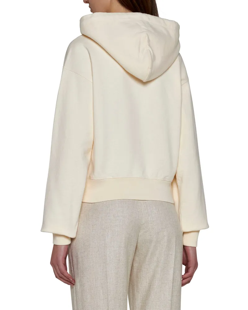 Jacquemus Grosgrain-Embroidered Cropped Cotton Fleece Hoodie — Beige Beige