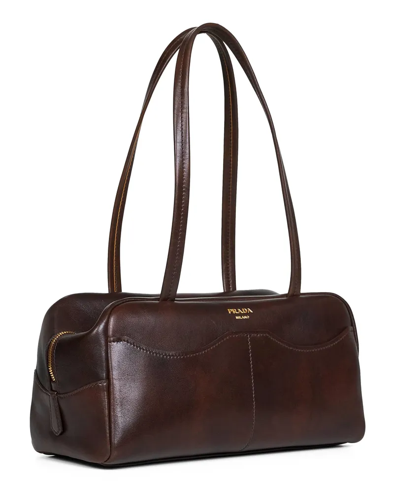 Prada Women's Satchel Bag Brown Calf Leather Shoulder Brown