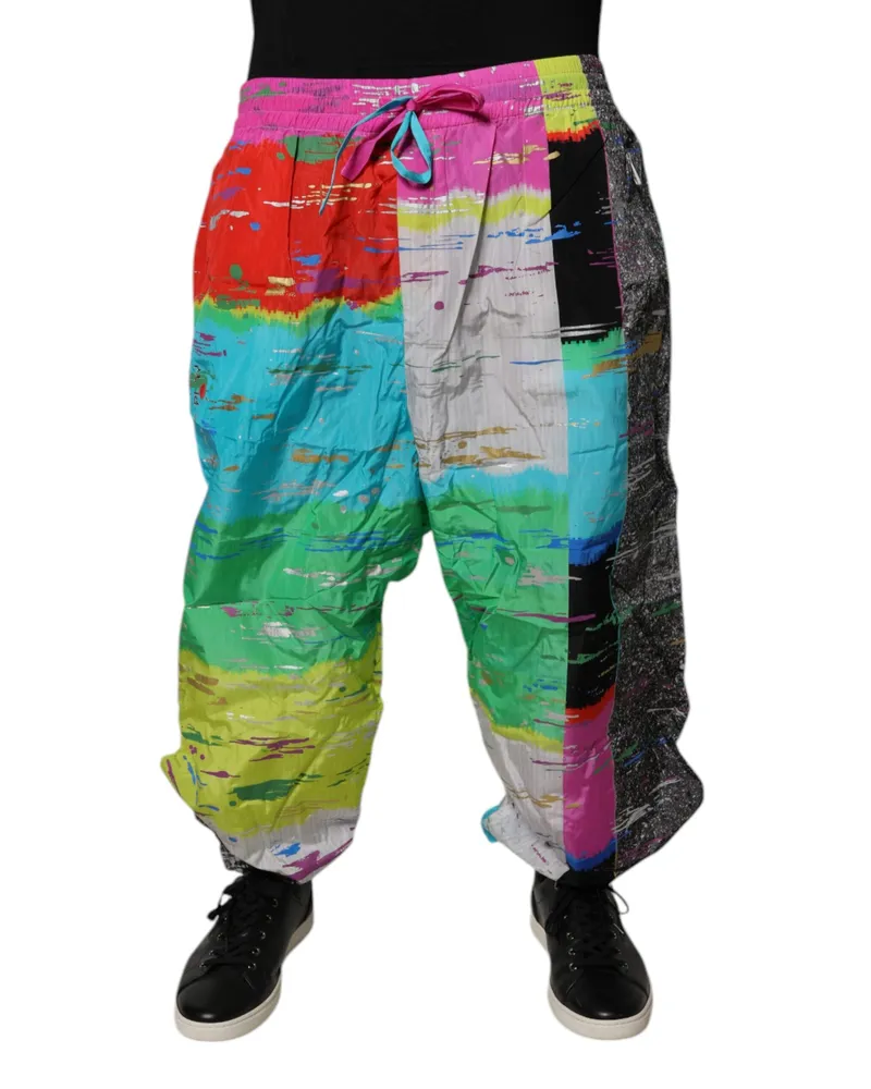 Dolce & Gabbana Men's Multicolor Patchwork Mid Waist Sweatpants Pants Nylon Multicolor