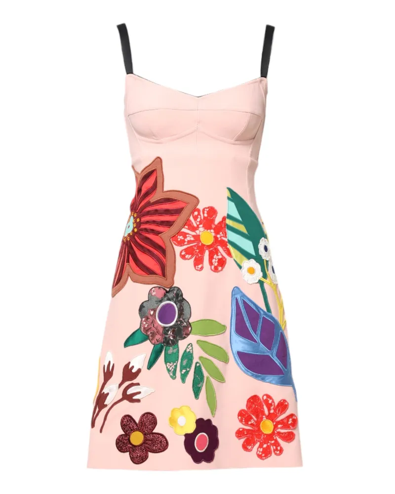 Dolce & Gabbana Women Pink Floral Print Spaghetti Strap Mini Dress Pink