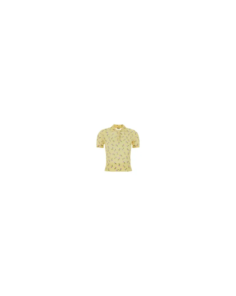 Jil Sander Women's Printed Cotton Blend Polo Shirt Pastel Yellow Exterior: Nylon T-Shirt T-shirts And Polos Yellow
