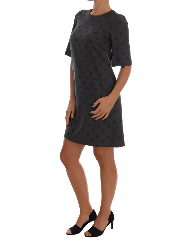 Dolce & Gabbana Women Gray Polka Dotted Sheath Wool Dress Gray