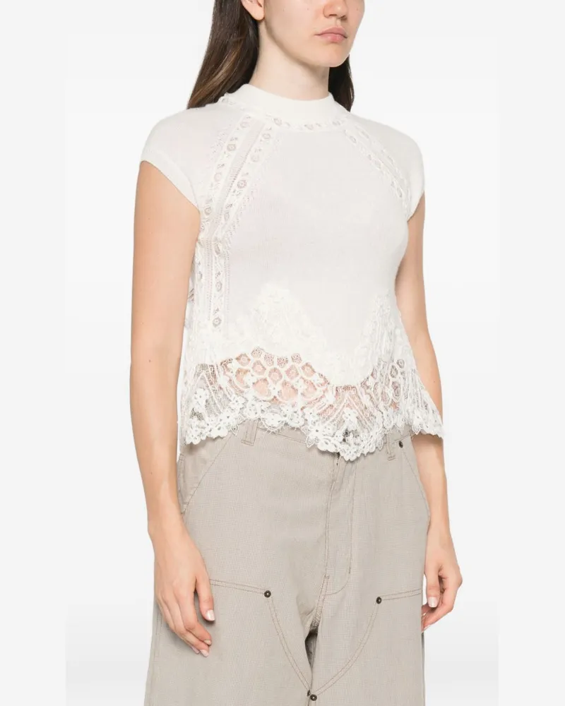 Ermanno Scervino Lace-Trim Cashmere Blouse — White White