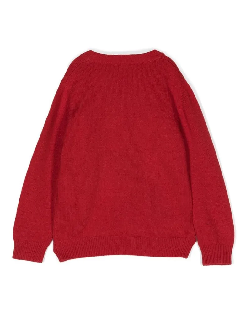 Il Gufo Teddy Bear Embroidered Virgin Wool Sweater — Red Red