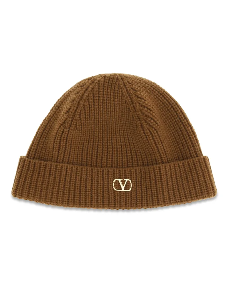 Valentino Garavani Men's Beanie Vlogo Cashmere Camel Hat Camel