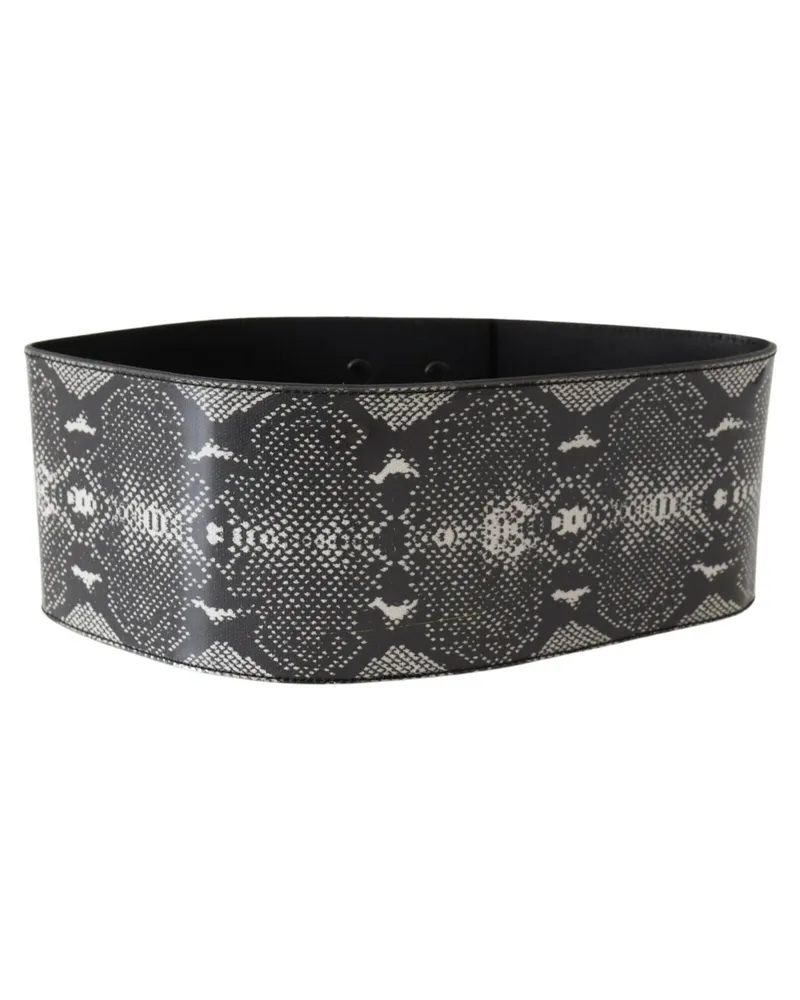 Ermanno Scervino Women's Black Wide Leather Snakeskin Design Waist Belt Black