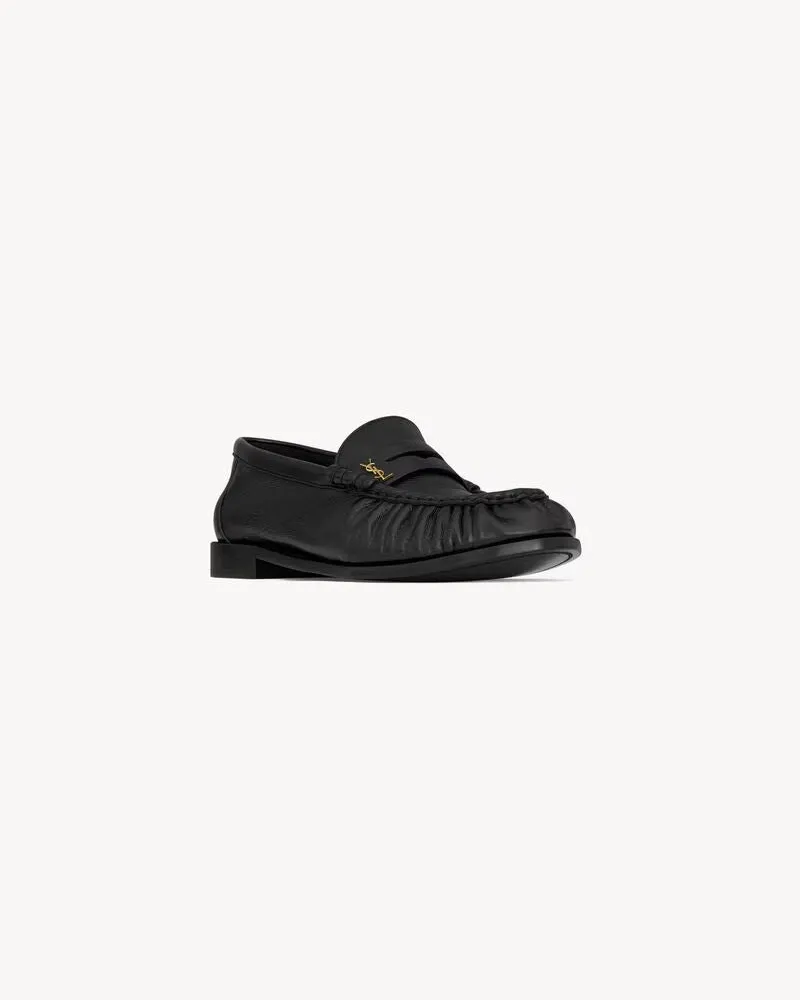 Saint Laurent Grained Leather Penny Loafer — Black 