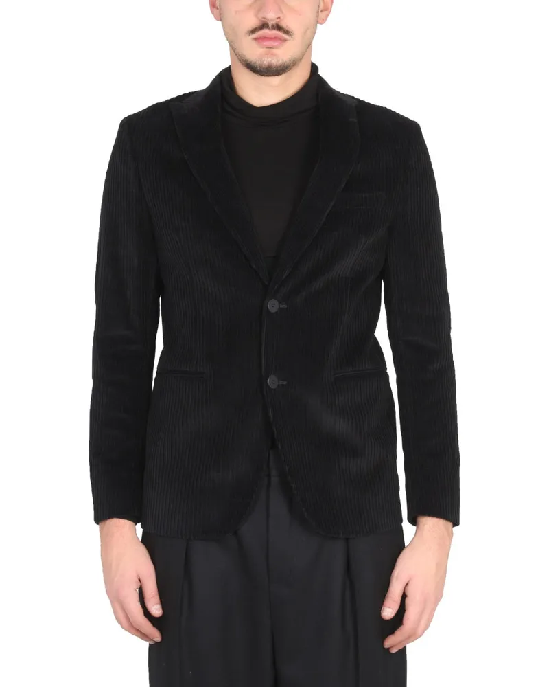 Tonello Velvet with Peaked Lapels Blazer — Black Black