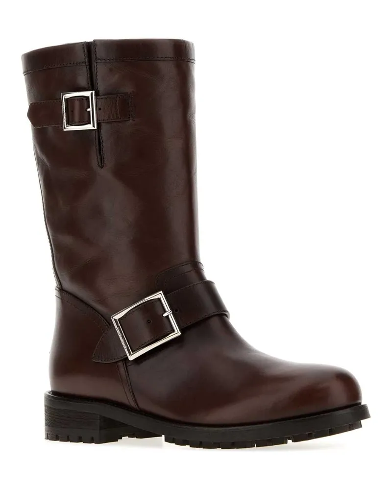 Jimmy Choo Women's Chocolate Leather Biker Boots Stivali Brown