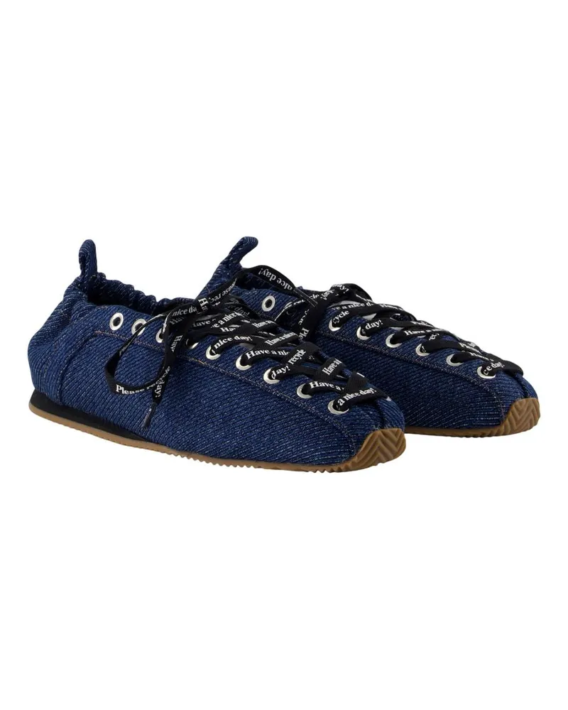 Ganni Women's Lace Up Sporty Ballerinas -  Synthetic Blue Shoes Flat-Shoes Blue