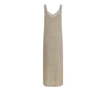 Women Dazzling Water Lillies Dress Beige Linen; Cotton