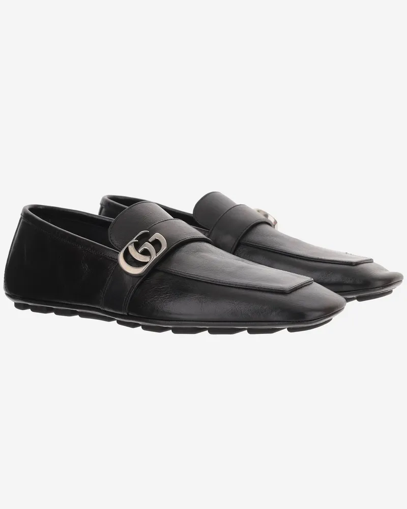 Gucci Men's Leather Loafers With Logo Detail Black Calfskin Black