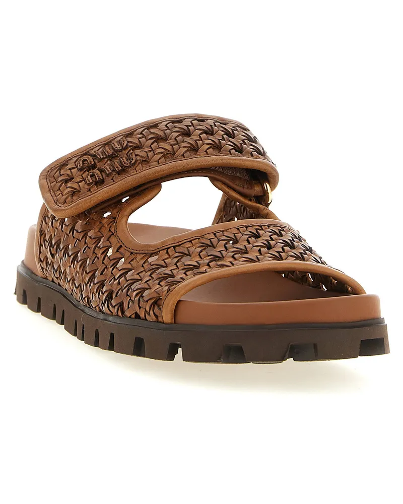 Miu Miu Braided Leather Sandal — Cognac Cognac