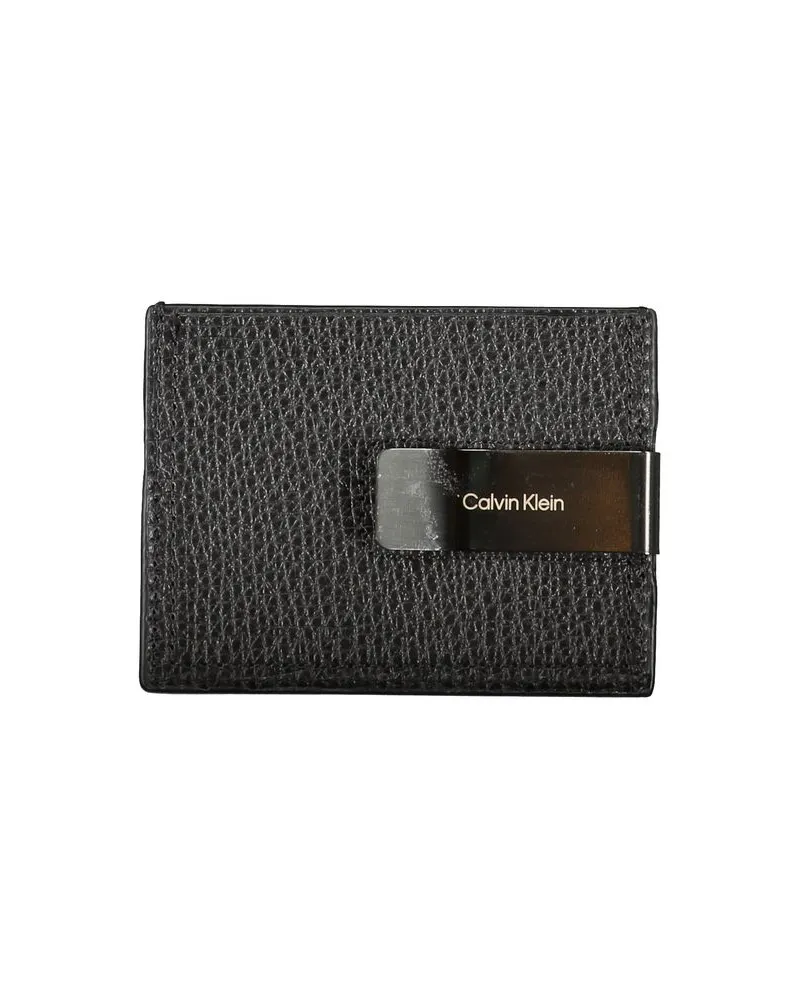 Calvin Klein Leather Card Holder with Money Clip Card Case — Black Black