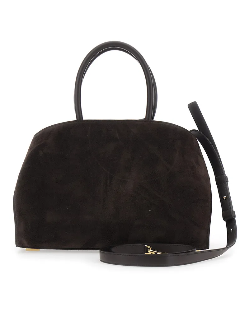 Ferragamo Women's Handbag Hug Piccola Brown Suede Goat Leather Handbags Hand Bags Brown