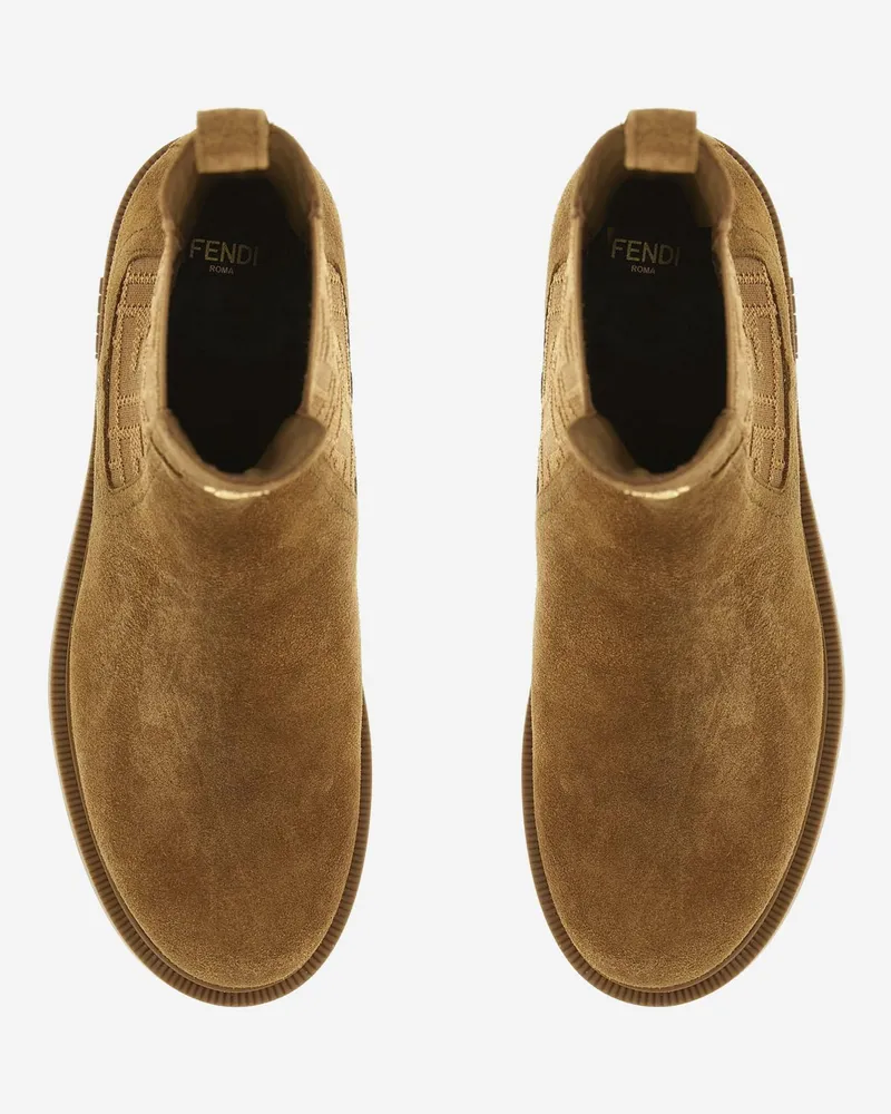 Fendi Suede Leather Ankle Boot — Beige Beige