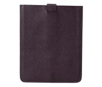 Women's Dark Brown Leather Logo Plaque Cover Sleeve Tablet Case Accessory