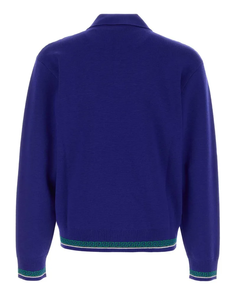 Versace Men's Knit Sweater Greca Tipping Royalblue Felpe Blue