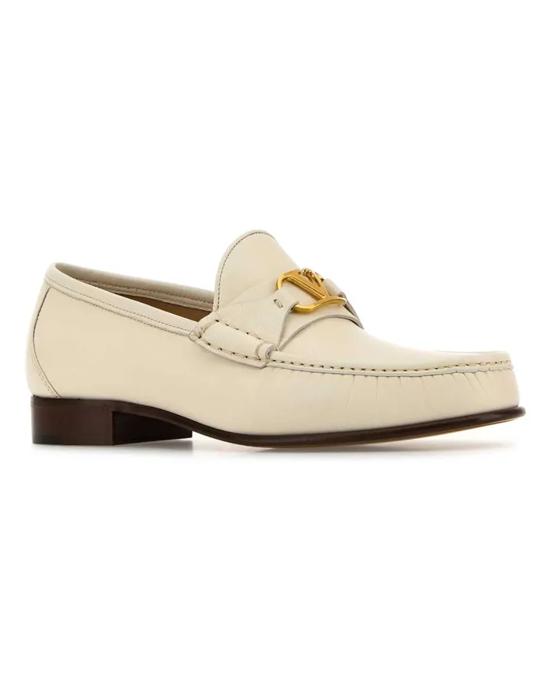Valentino Garavani Men's Ivory Leather Vlogo Signature Loafers Mocassini Ivory