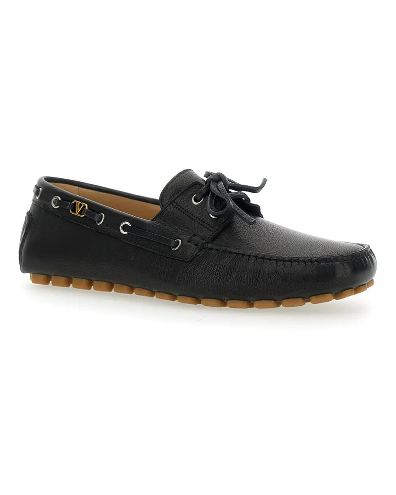 Valentino Garavani Men's Black Loafers With Vlogo Plaque Buffalo Leather Black