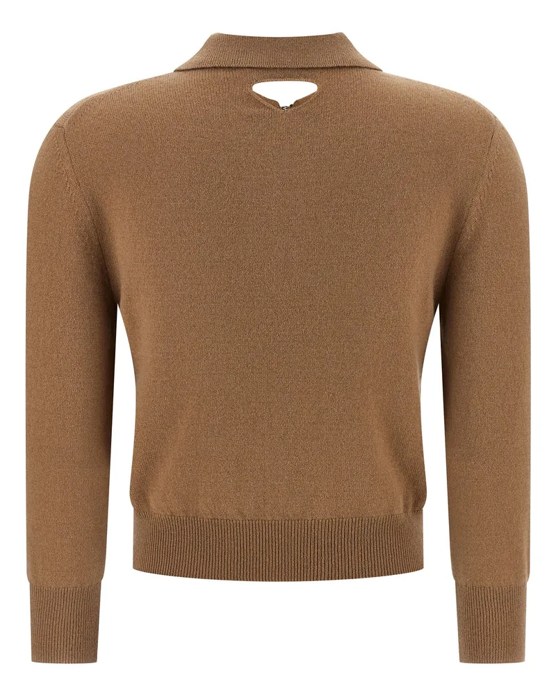 Prada Wool Knit Polo Shirt — Camel Camel
