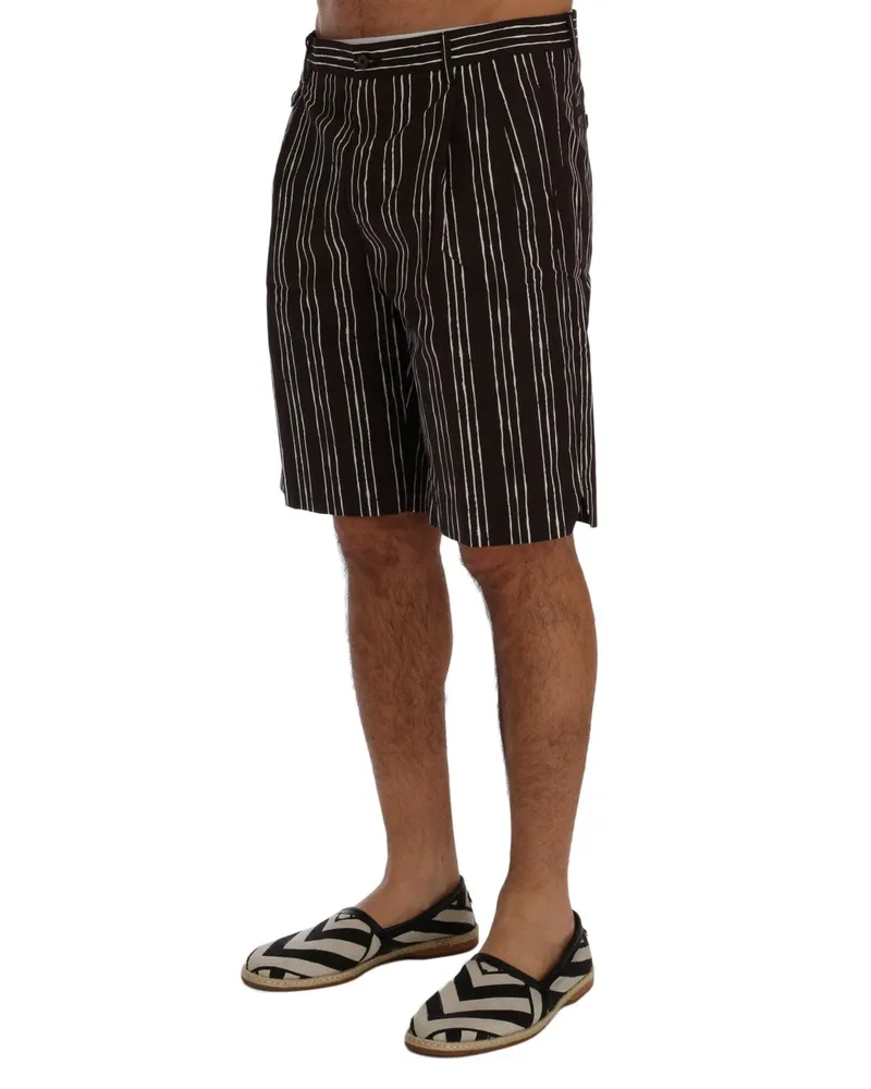 Dolce & Gabbana Men's Bordeaux White Striped Hemp Casual Shorts Cotton Black