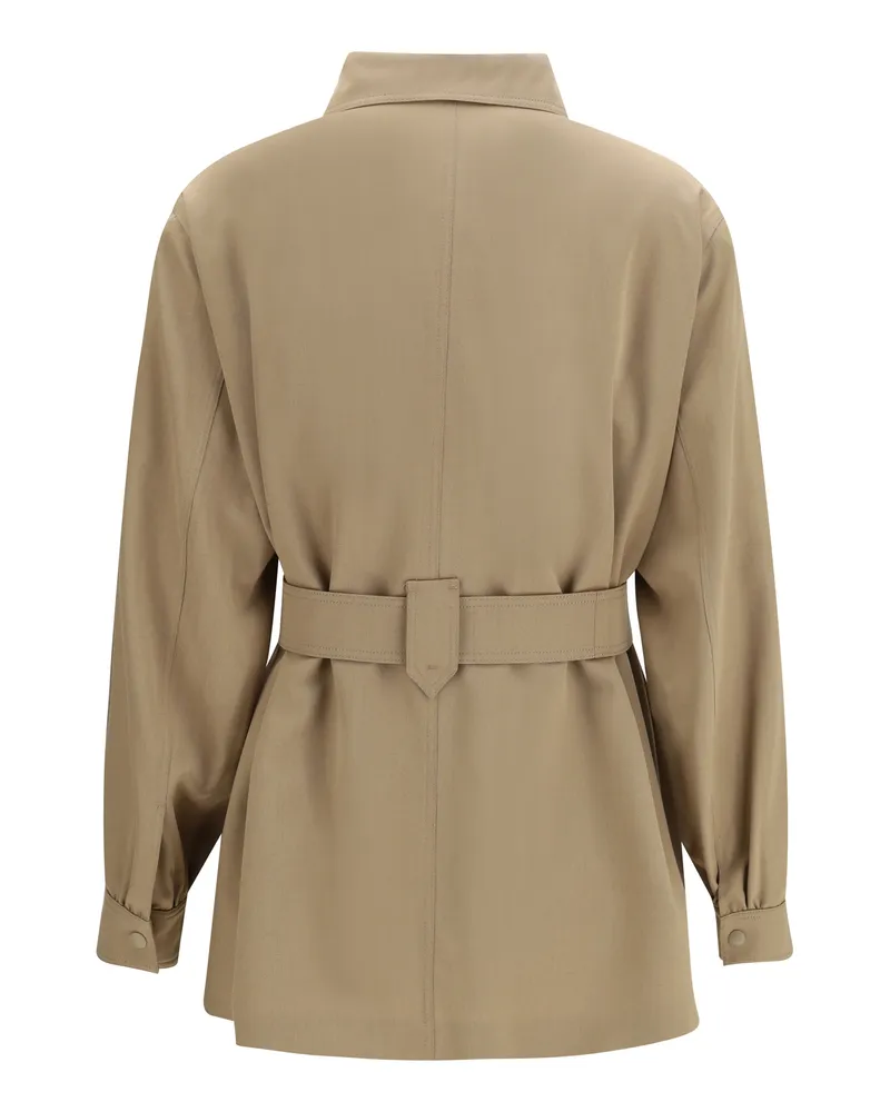 Max Mara Virgin Wool Belted Shirt Jacket — Beige Beige