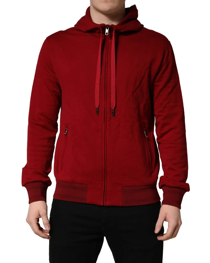 Dolce & Gabbana Red Cotton Full Zip Fleece Men Hoodie Sweater Clothing Red