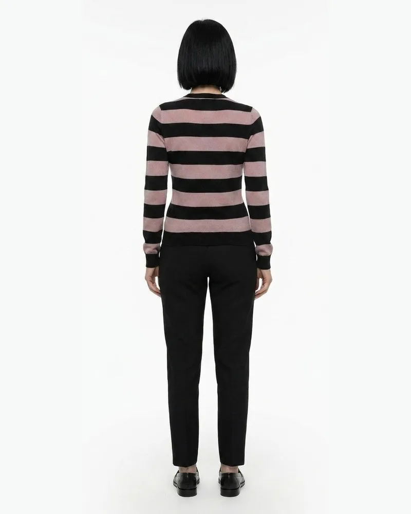 Dolce & Gabbana Floral Embroidered Striped Wool Sweater — Pink Pink