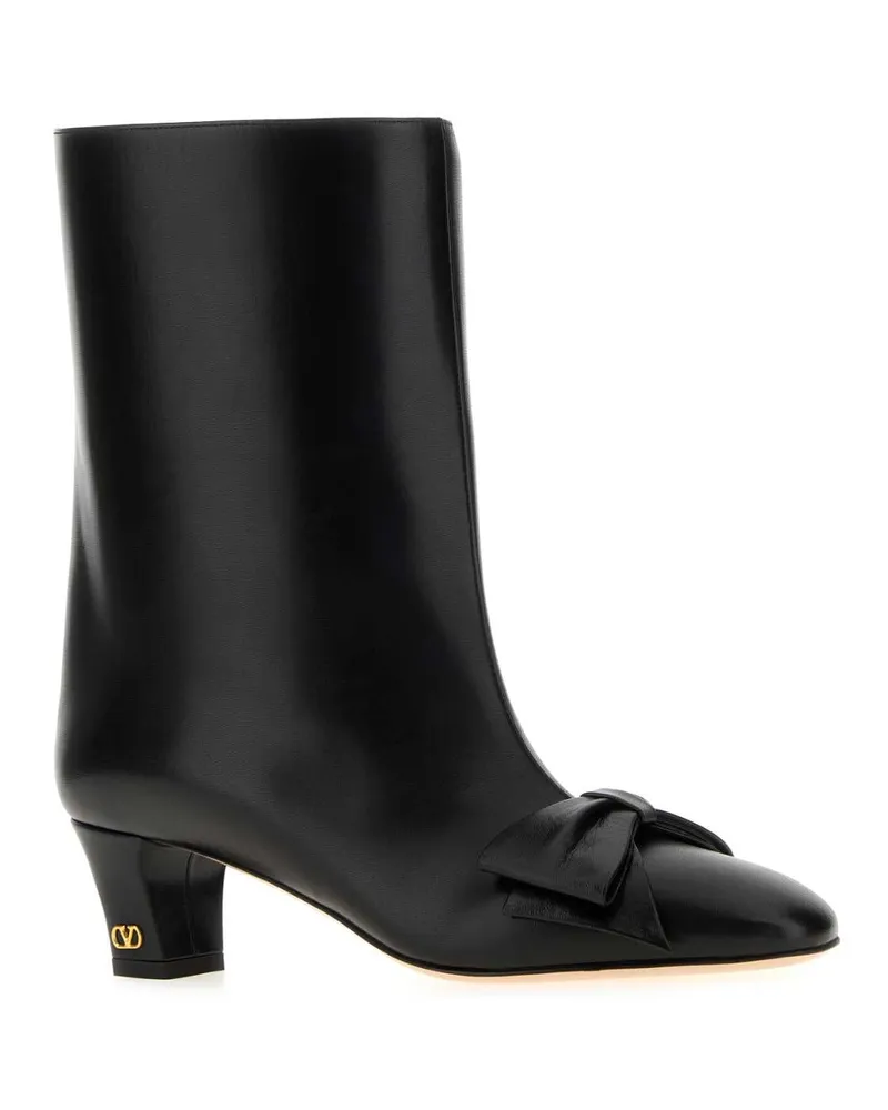 Valentino Garavani Women's Black Leather Bowow Ankle Boots Nero Stivali Black