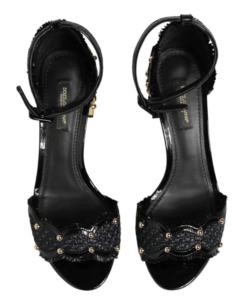 Dolce & Gabbana Women's Black Studded Ankle Strap Sandals Shoes Leather Black