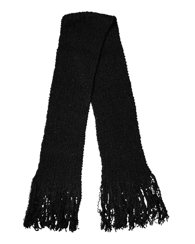 Dolce & Gabbana Men's Black Wool Fringes Neck Wrap Foulard Scarf Black