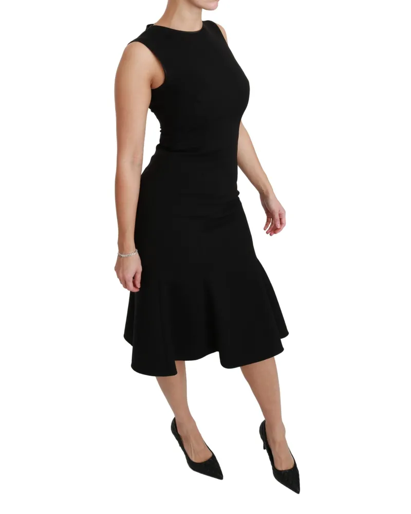 Dolce & Gabbana Women's Black Fit Flare Wool Stretch Sheath Dress Black