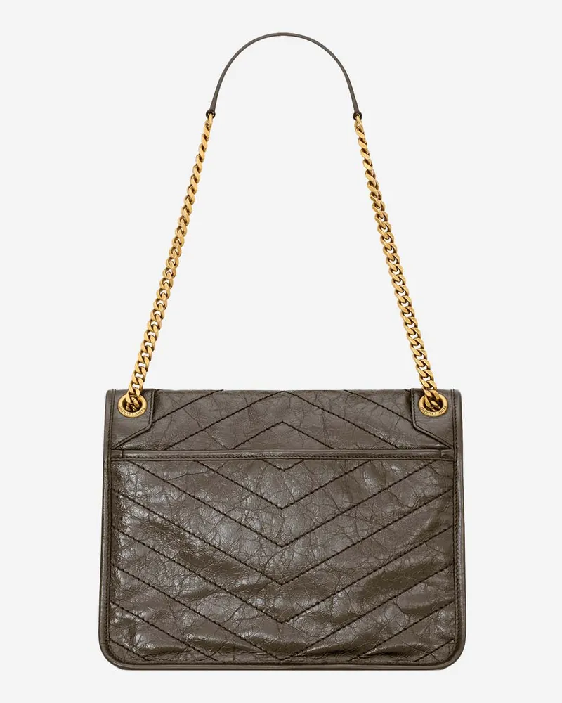 Saint Laurent Women's Shoulder Bag Niki Media Khaki Leather Khaki