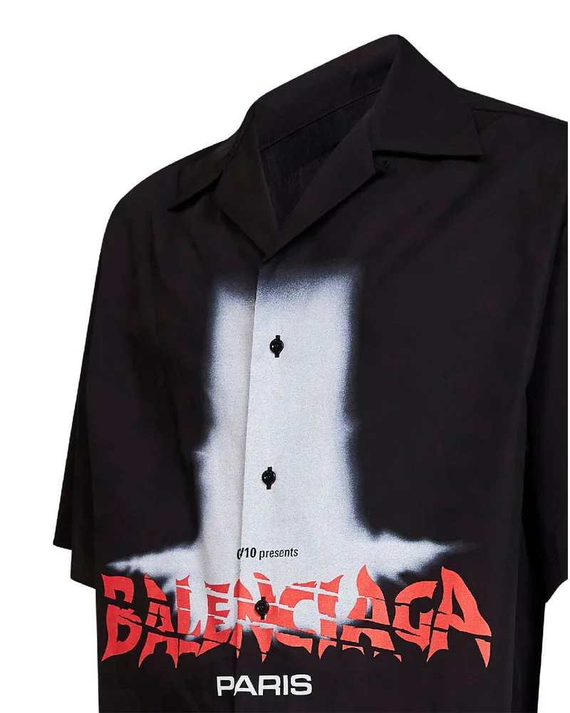 Balenciaga Men's Bowling Short-Sleeve Shirt The Door Black Cotton Black