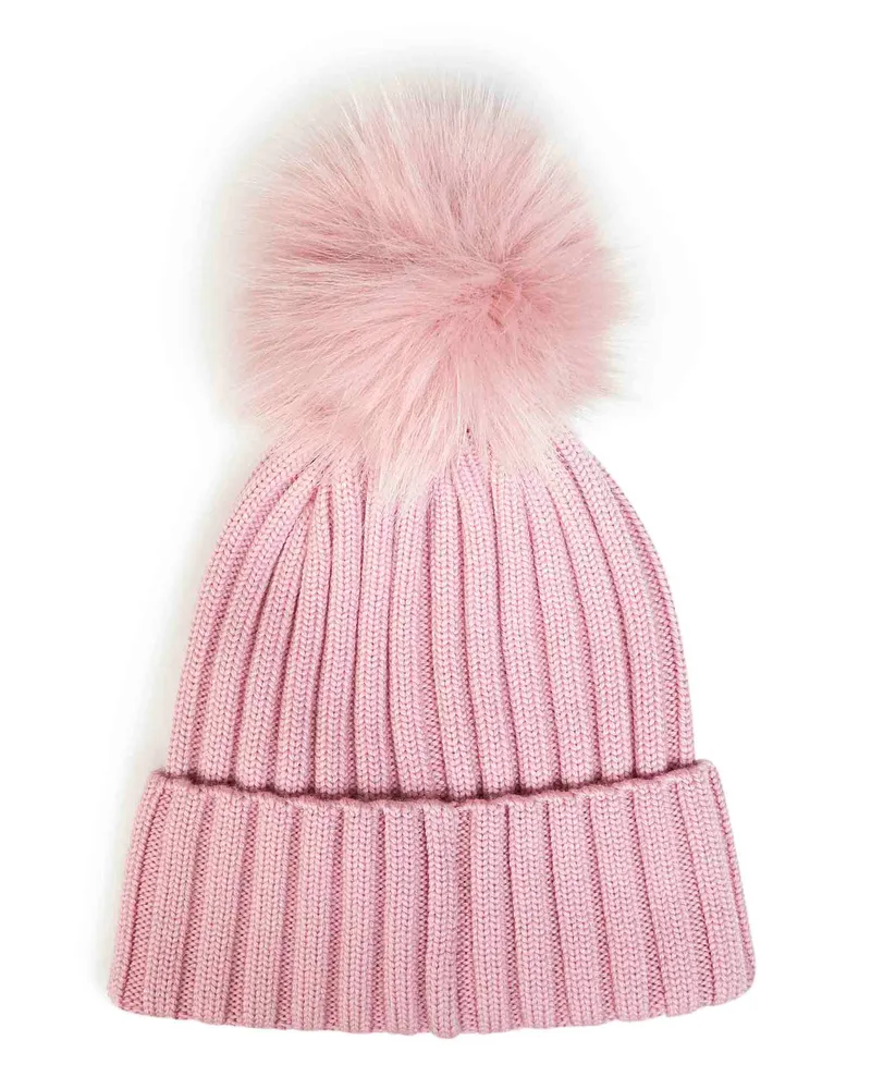 Moncler L20933B00039M1131518 Virgin Wool Ribbed Knit Beanie — Pink Pink