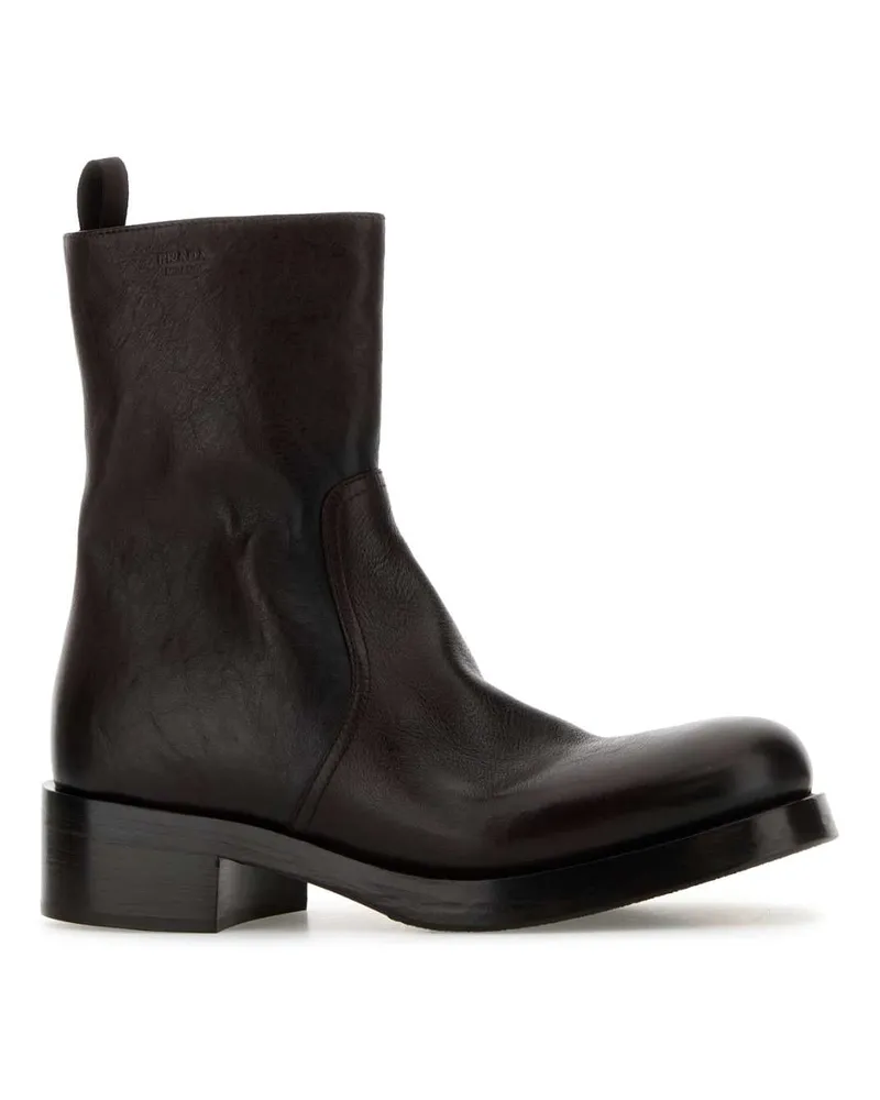 Prada Women's Dark Brown Leather Ankle Boots Moro Stivali Brown
