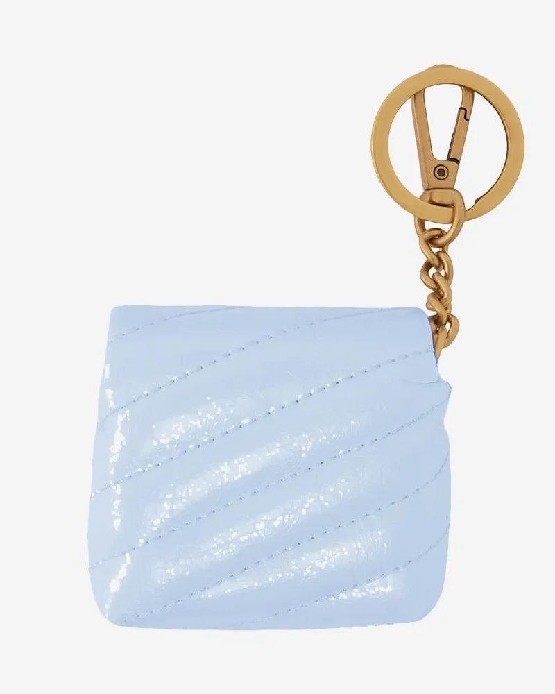 Pinko Women's Glossy Leather Airpods Love Bag Case Light Blue Calfskin Accessory Blue