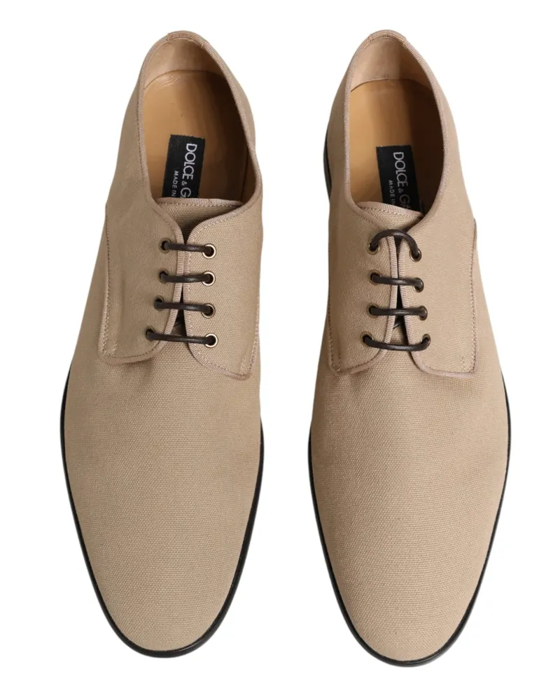 Dolce & Gabbana Beige Canvas Derby Lace Up Dress Men Shoes Beige