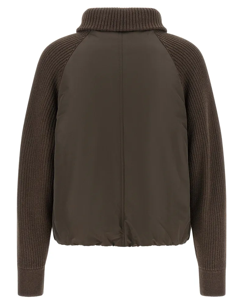 Brunello Cucinelli Knit Insert Down Jacket — Brown Brown
