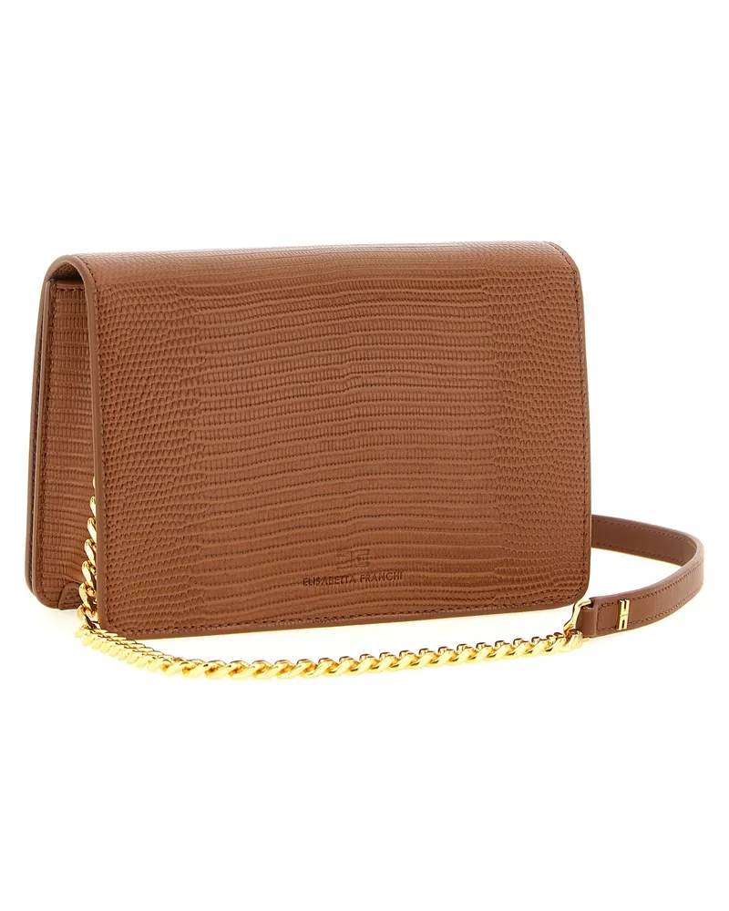 Elisabetta Franchi Lizard-Embossed Leather Crossbody Bag — Cognac Cognac