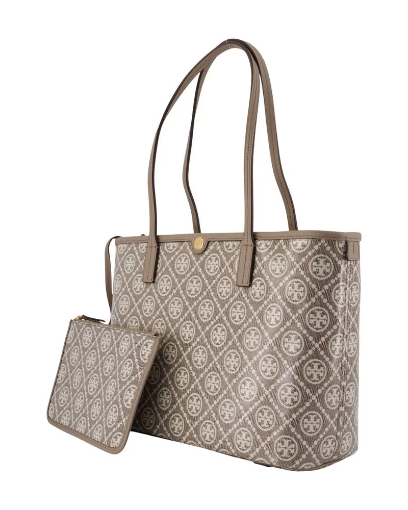 Tory Burch Women's T-Monogram Small Zip Shopper Bag -  Leather Ivory Calfskin Totes-Shopping-Bags Beige